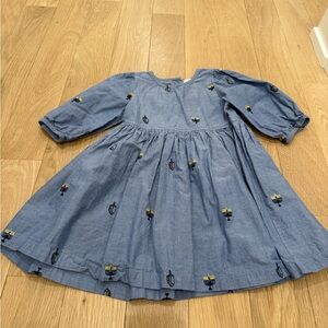 Pink Chicken Charming Hanukkah Blue Kids Dress with Embroidered Details 4T